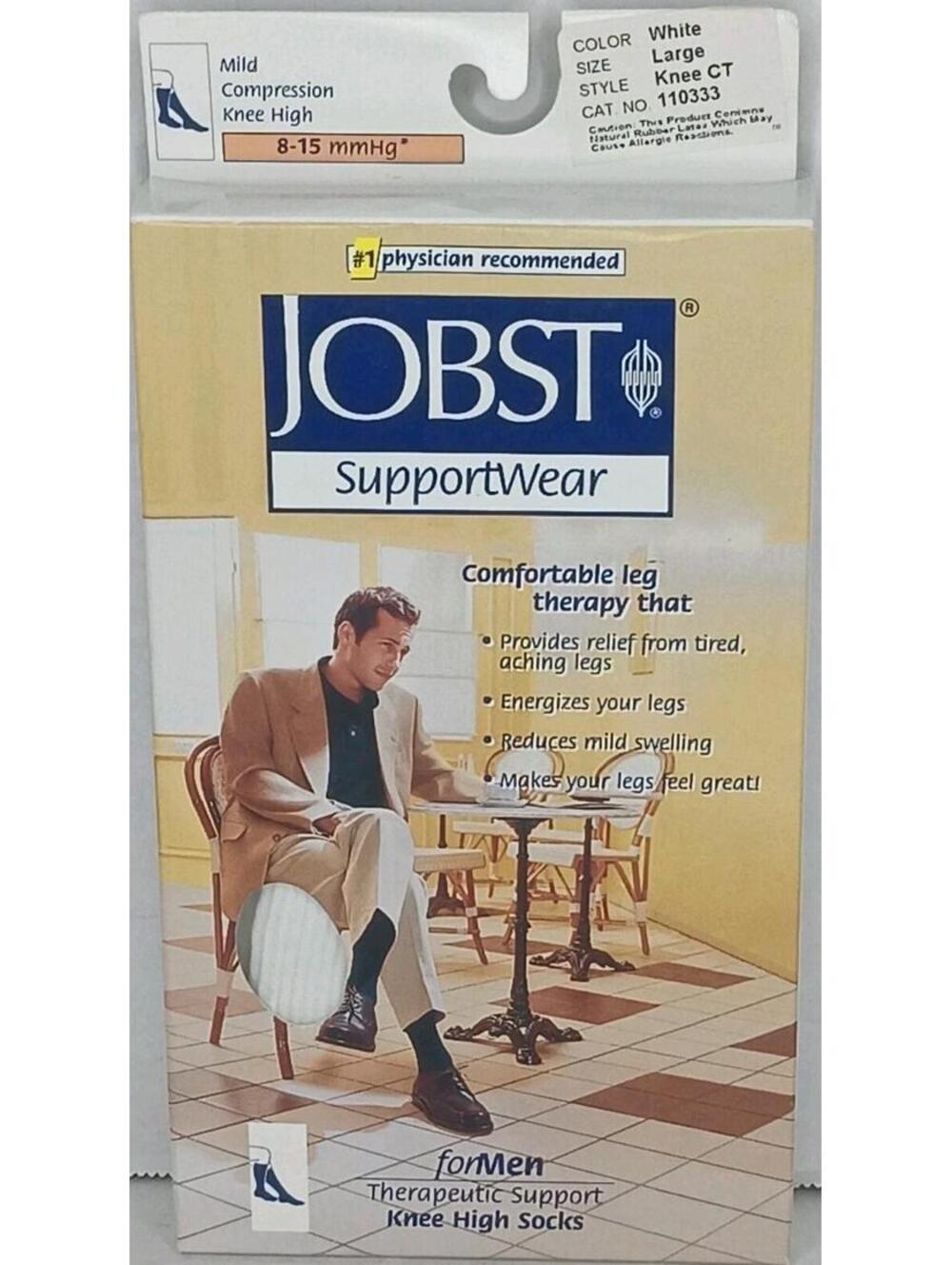 Men's Jobst SupportWear Knee High Mild Compression Sock 8-15 mmHg White Large
